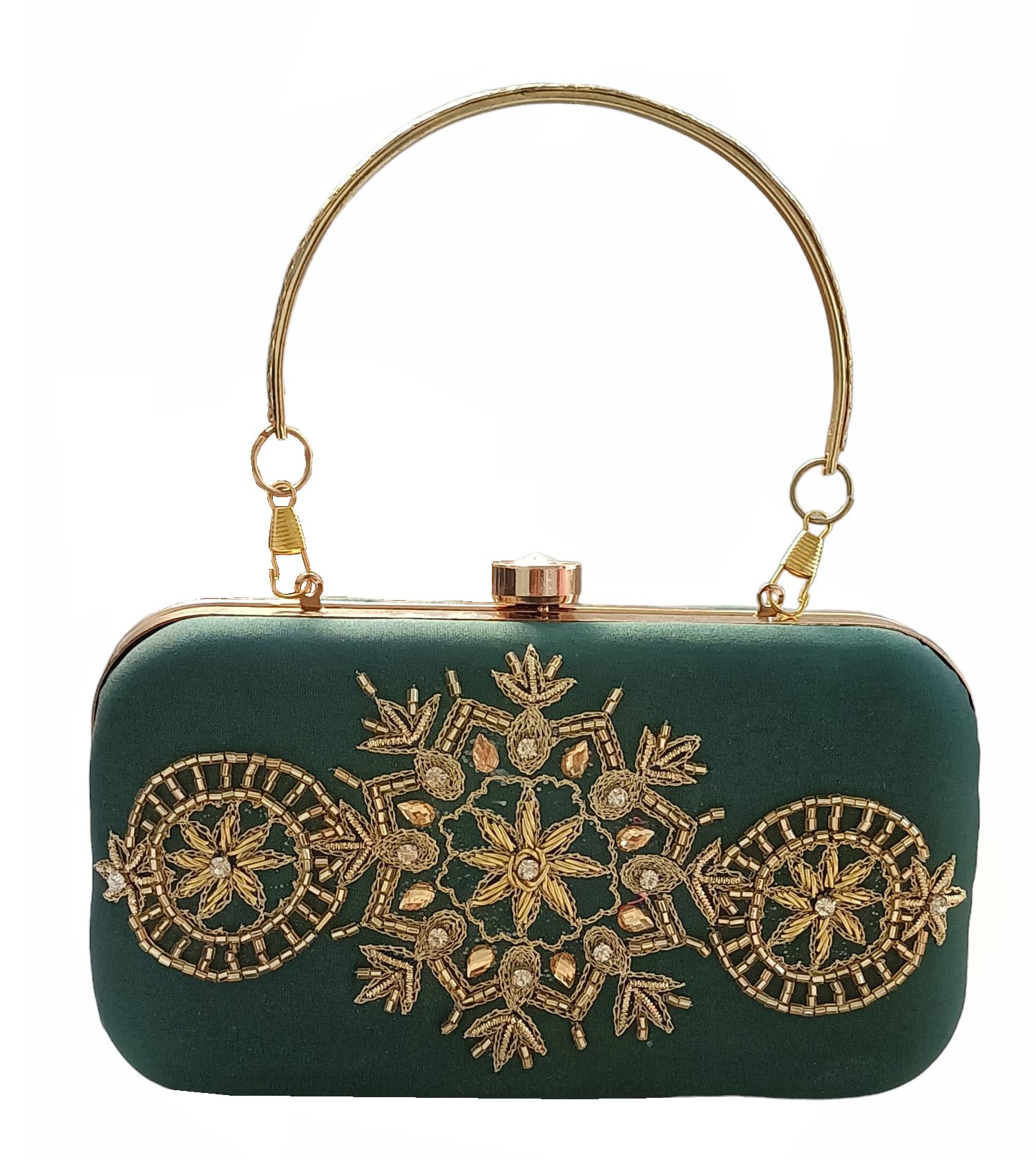 Women Green Hand Embroidered Clutch Purse (7" x 4")-image-6