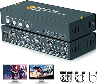 HDMI KVM Switch 4 Computers 2 Monitors,USB3.0 4 Port Dual Monitors Kvm Switch Support 4k@60HZ Resolution,Adaptive EDID,Plug and Play,4 in 2 Out KVM Switch 2 Monitors 4 Computers