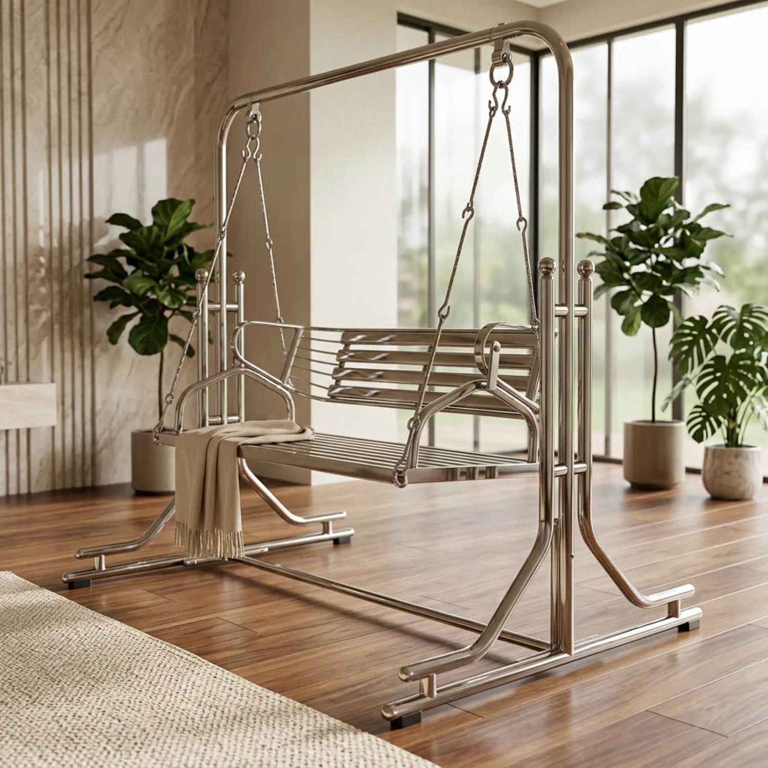 Kaushalendra Stainless Steel Indoor Swing Jhula - 2 Seater with Stand, Both Sides Usable Seat, Easy to Assemble, 300 Kg Capacity, 127 Centimeters-image-17