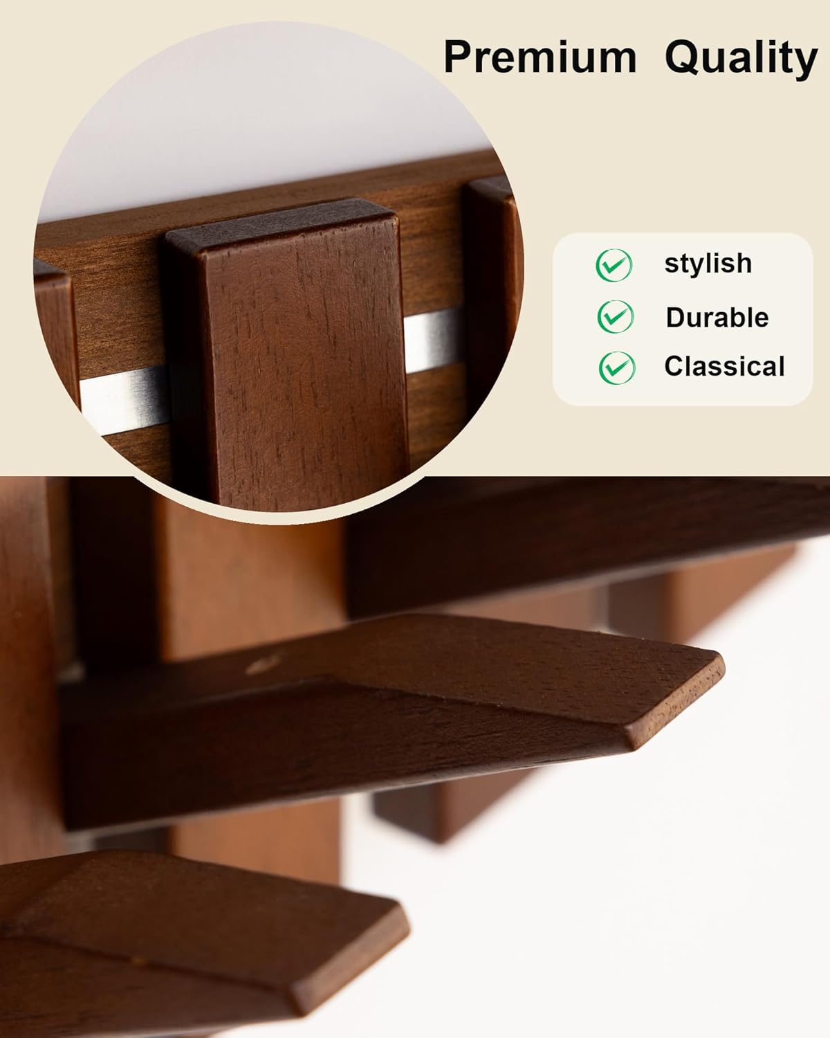 Wooden Coat Rack Wall Mount with Shelf, Heavy Duty Entryway Organizer with 6 Hooks,Coat Hooks Hanger for Coats, Hats, Bags & Towels, Walnut Wall Hanger for Hallway, Bedroom, Kitchen (6 Hooks)