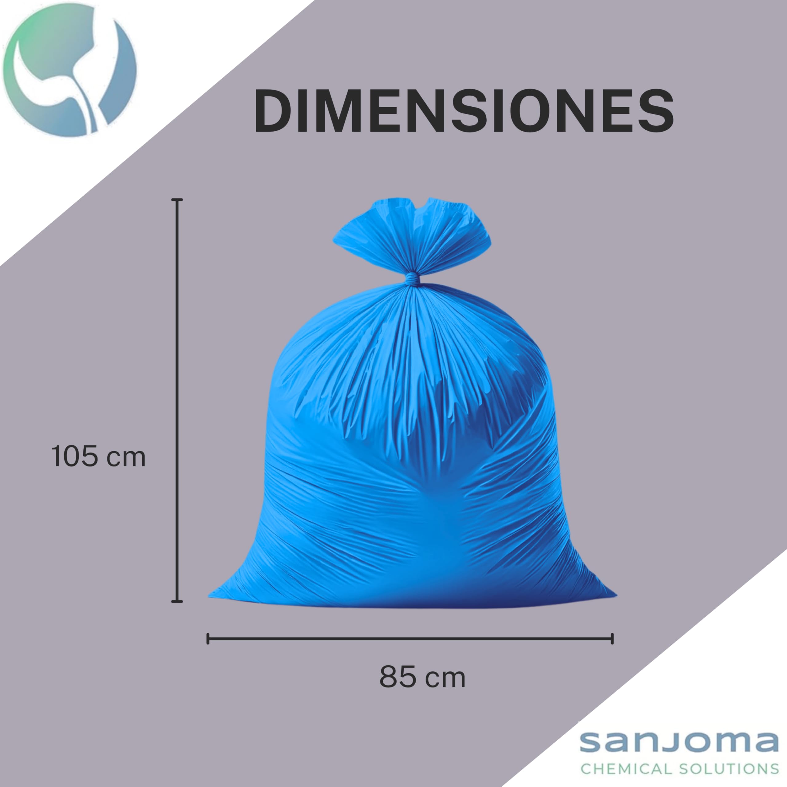 12 Rollos de bolsas de basura azul 100L (85x105 cm) - Galga150 (Extra Fuerte) ecológicas y compostables – 25 bolsas por rollo