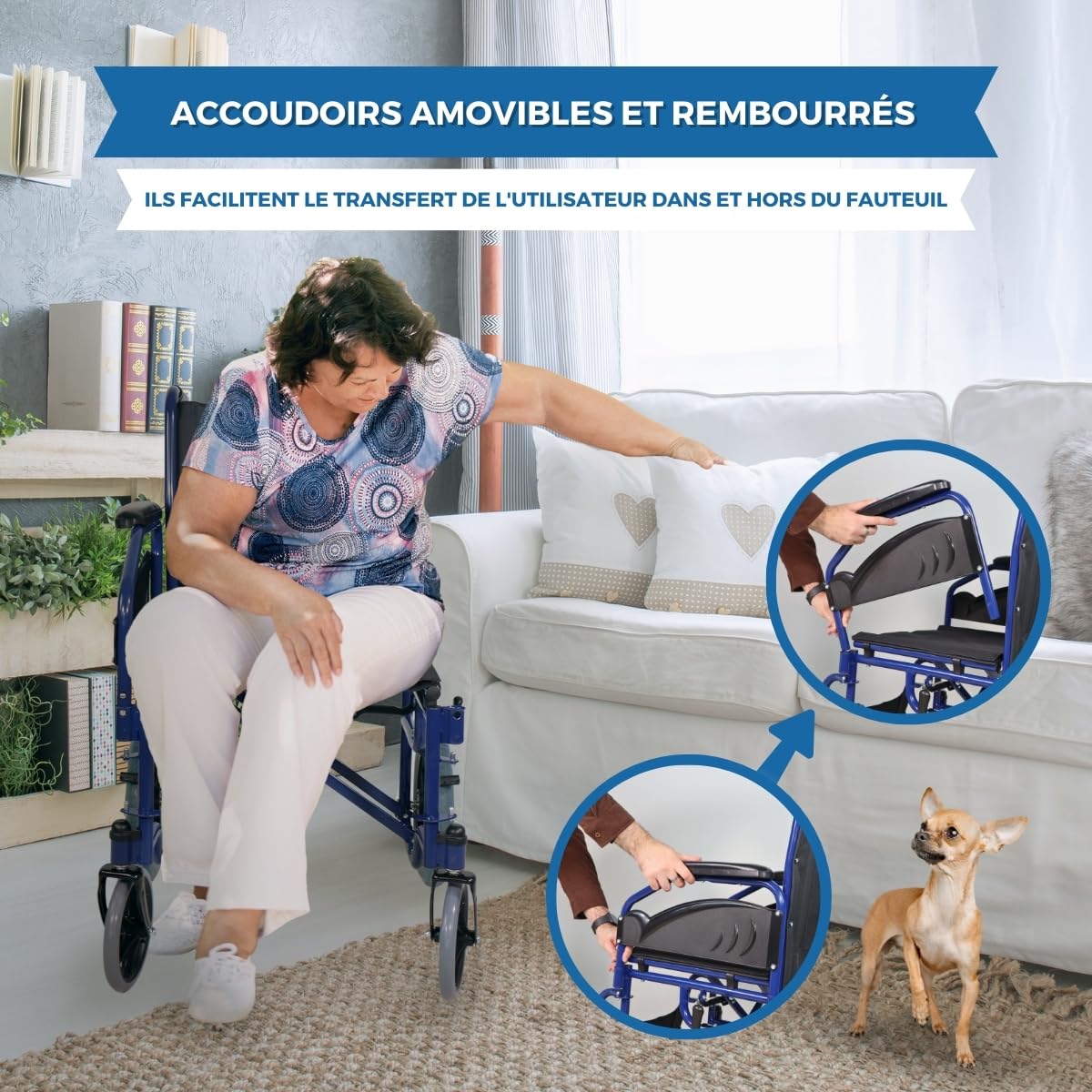 Mobiclinic®, Fauteuil roulant pliant, Maestranza, Freins de stationnement, Siège 45 cm, Repose-pieds amovibles, Accoudoirs pliants et rembourrés, Petites roues, Robuste, Couleur noir