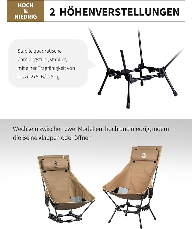 OneTigris Dragonhide összecsukható kemping szék, 125 kg terhelhetőség, oldaltáskákkal
