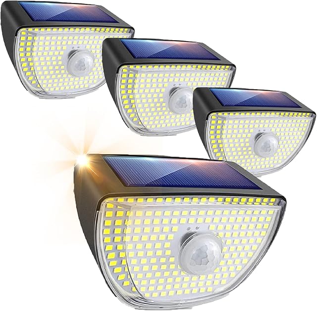 ZFITEI Upgraded Solar Lights Outdoor Garden, 200 LED Solar Lights, IP65 Waterproof Solar Security Light Outdoor Motion Sensor,280ºWide Angle Garden Lights for Front Door, Yard, Garage, (4Pack)