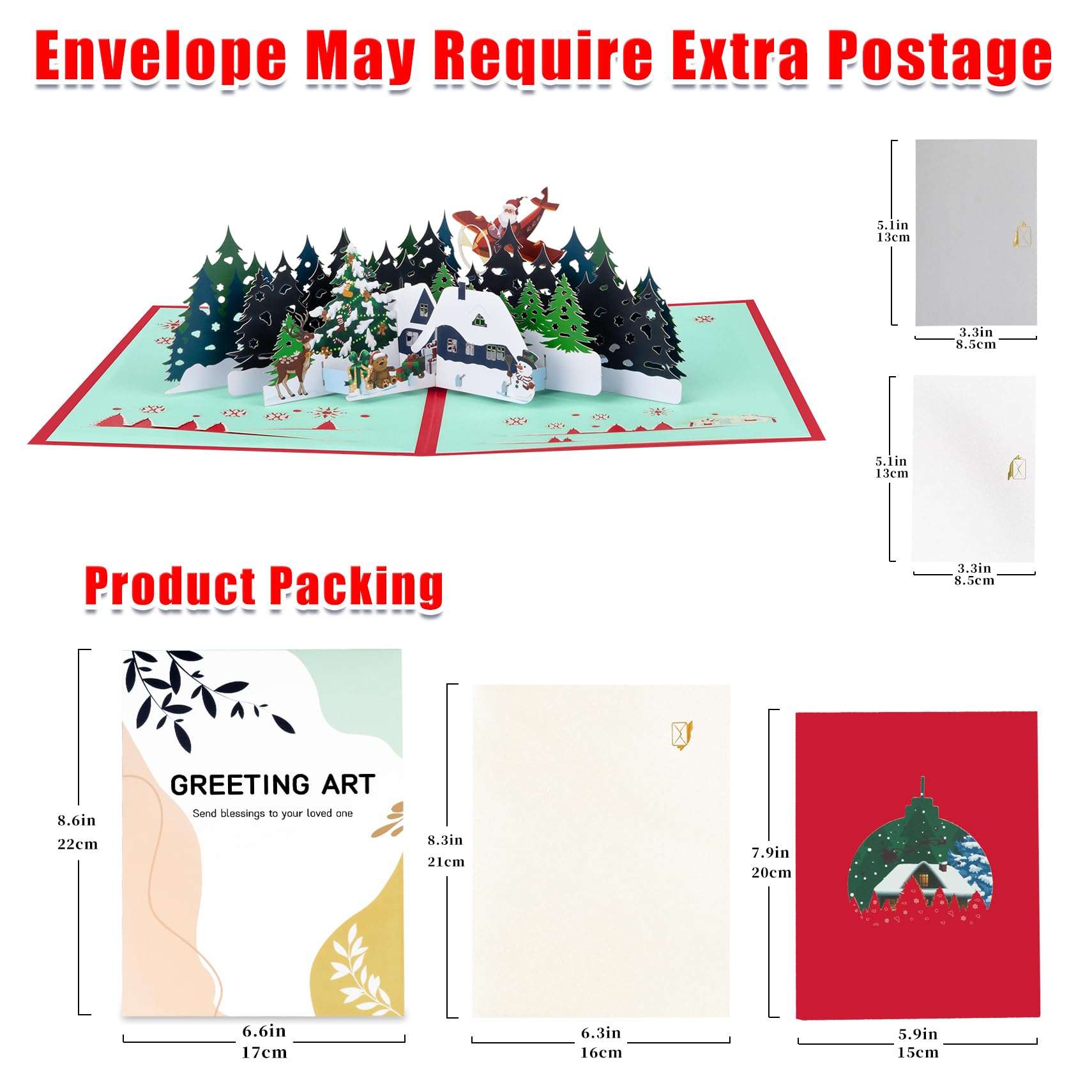 GREETING ART Pop Up Christmas Cards - Forest, Santa Claus, Elk & Tree Designs - 3D Holiday Cards, Christmas Forest, 20x15 cm - Image 2
