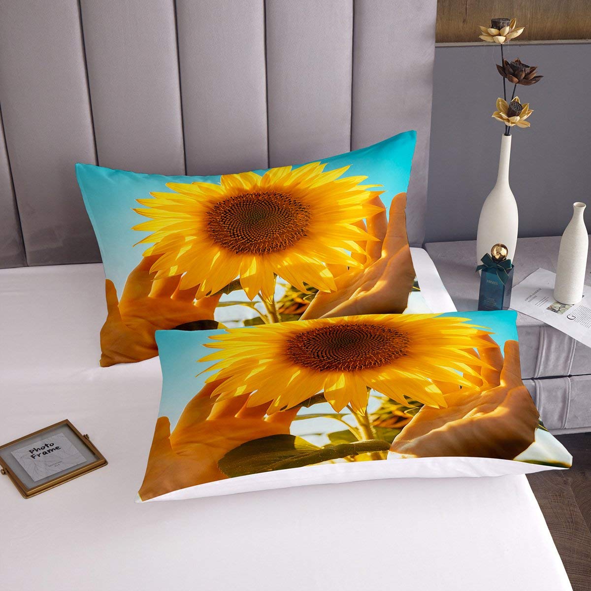 Loussiesd Set Di Lenzuola Con Girasole Gialle, Stampa Floreale Botanica, Per Bambini, Donne, Adulti, 3D, Set Di Biancheria Da Letto Con Angoli E Fiori Di Girasole, 3 Pezzi, Per Letto Matrimoniale - 2