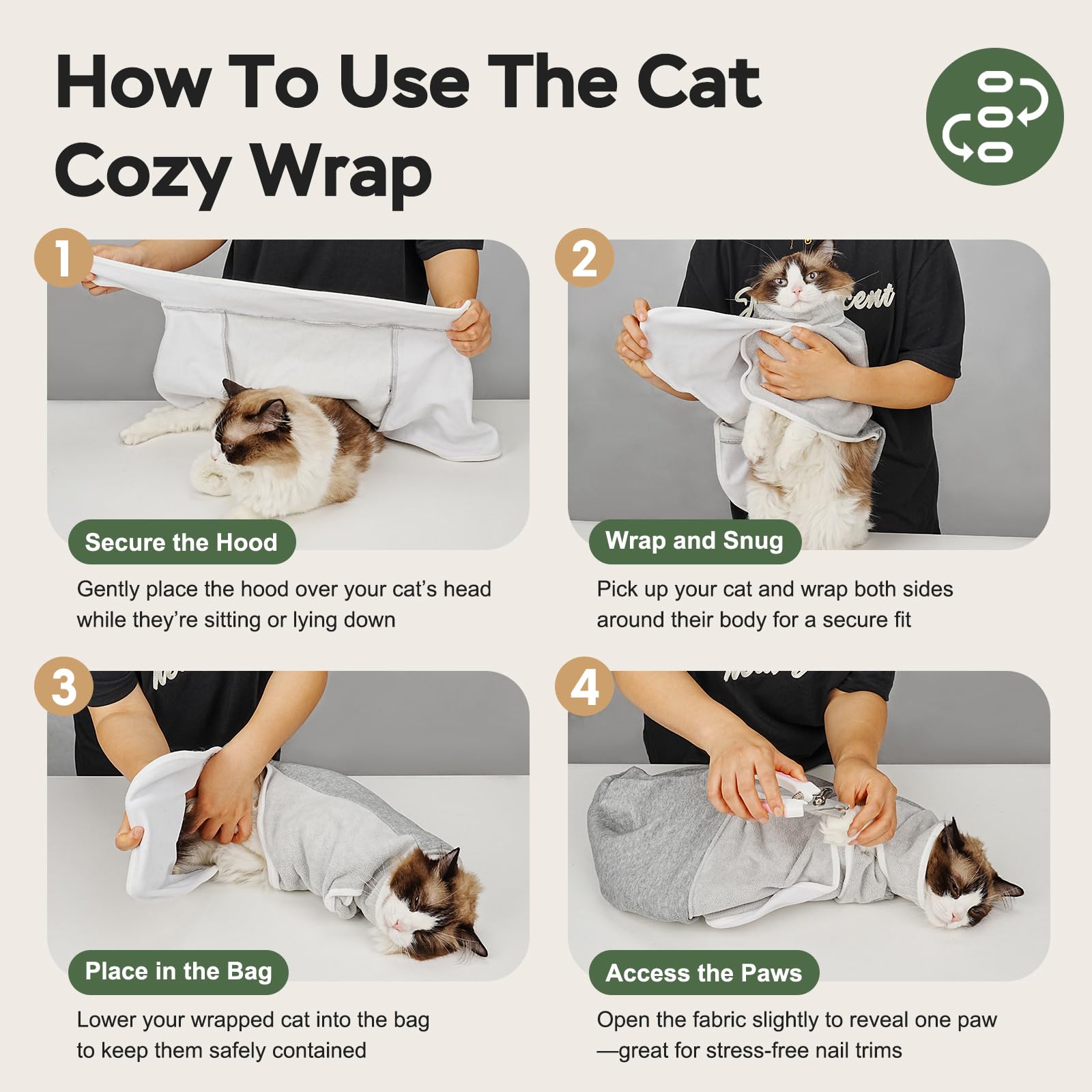 Envoltura para cortar uñas para gatos, bolsa de sujeción autoadhesiva para cortar uñas de gato, antiarañazos, envoltura de aseo para gatos, para medicamentos, líquidos SubQ, limpieza de oídos
