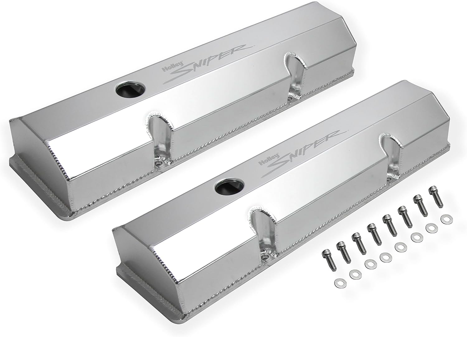 Holley 890010 Aluminum Valve Cover Set Flat Top w/Emissions Port Pair Natural Finish Aluminum Valve Cover Set