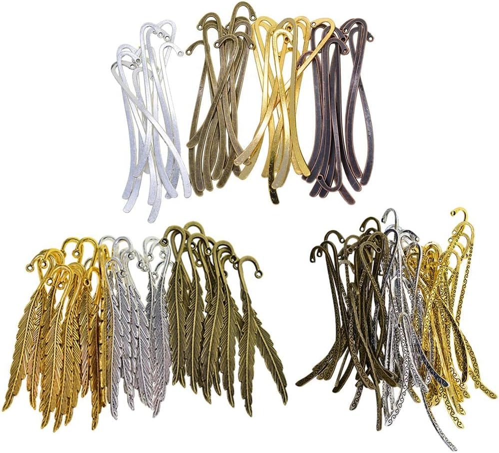 misppro 130 Pieces Assorted Metal Bookmarks Book Mark with Hook Beading Jewelry Findings DIY Crafts Antique Bronze, Tibetan Silver, Red Brass, Gold Colors