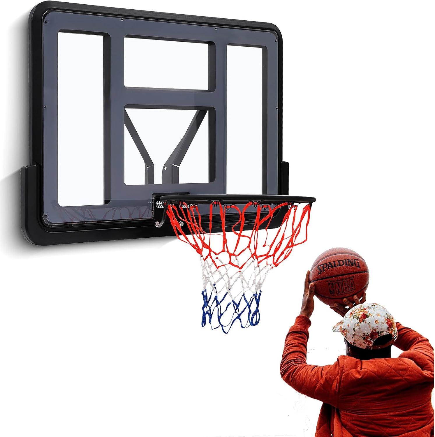 In-Ground Basketball Hoops,Wall Mount Portable Basketball Hoop Goal System w/ 44 Inch Shatterproof Backboard for Kids Youth and Adults in Backyard Driveway Indoor