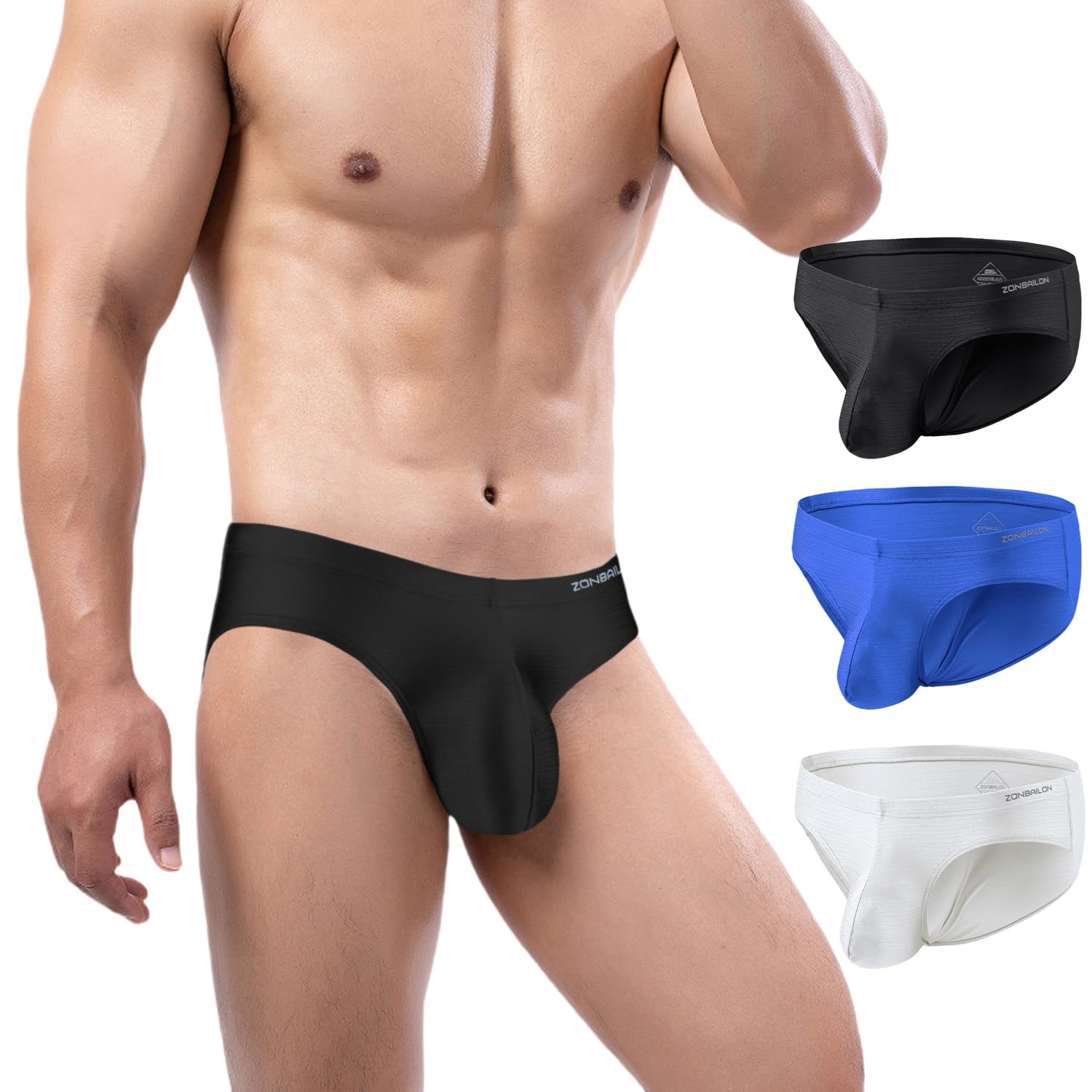 ZONBAILON Mens Sexy Bulge Enhancing Briefs Underwear Low Rise Ice Silk Big Ball Pouch Underpants M L XL 2XL 3XL Pack