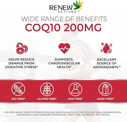 Miniatura 4 de Renew Actives Suplemento de ubiquinona CoQ10 200 mg de coenzima Q10 suplementos para apoyo cardiovascular, neurológico y de salud del sistema
