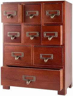 Vintage Solid Wood Small Chinese Medicine Retro Medicine Cabinet Organizer Apothecary Cabinet with Drawers & Card Catalog Herbal Jewelry Box