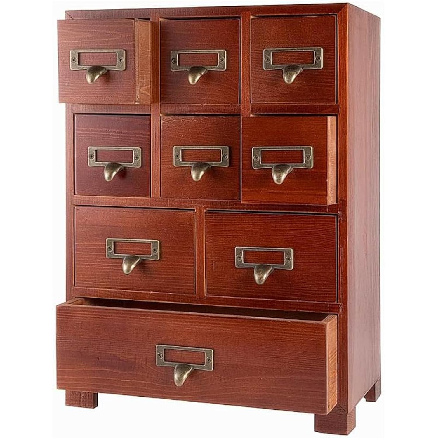 DELLMAO Vintage Solid Wood Small Chinese Medicine Retro Medicine Cabinet Organizer Apothecary Cabinet with Drawers & Card Catalog Herbal Jewelry Box