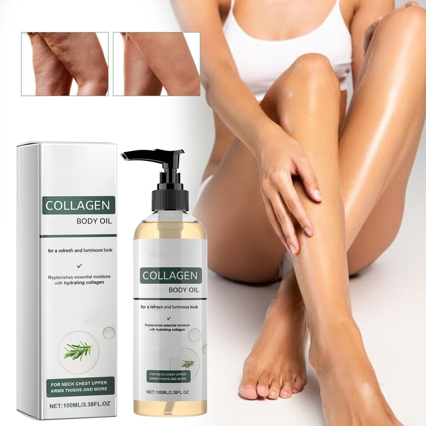 Huile corporelle liftante au collagène,Collagene huile corps pour femmes, hydratation et nutrition intenses,anti cellulite,atténue visiblement les ridules et illumine le teint (1pc) - 3