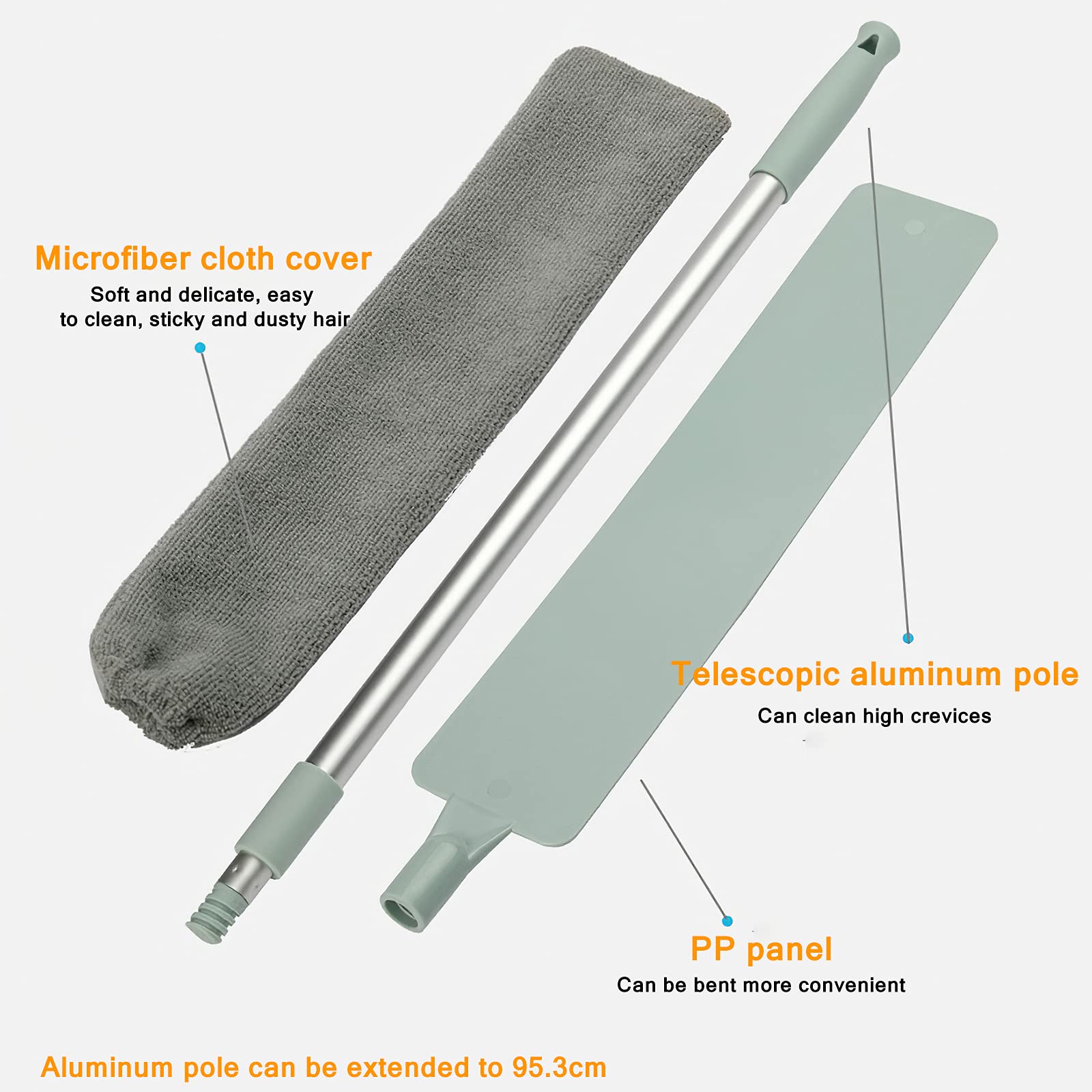 Aosbset Spazzola A Manico Lungo Per Polvere – In Microfibra, Flessibile, Pieghevole, Riutilizzabile, Per Pulire Sotto Letto E In Altezza, Lunghezza Regolabile Fino A 95 Cm - 4