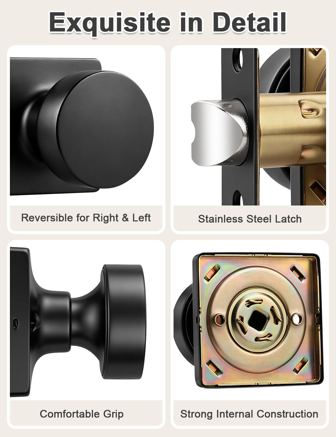 Matte Black Passage Door Knobs - 6 Pack -6