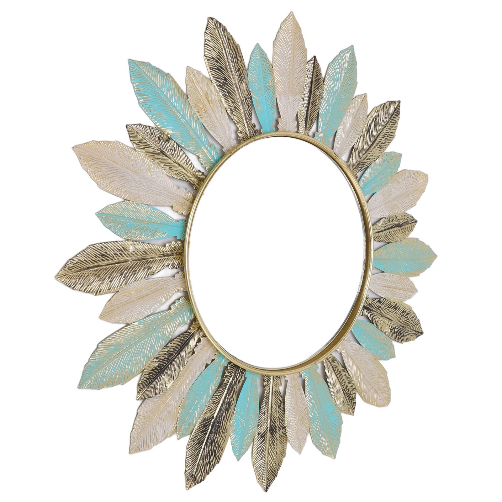 Moderner Feder-Wandspiegel – Metalldekor für Wohnzimmer, Schlafzimmer & Home Office – Elegante florale Akzente, dekorative Wandkunst für stilvolle Räume