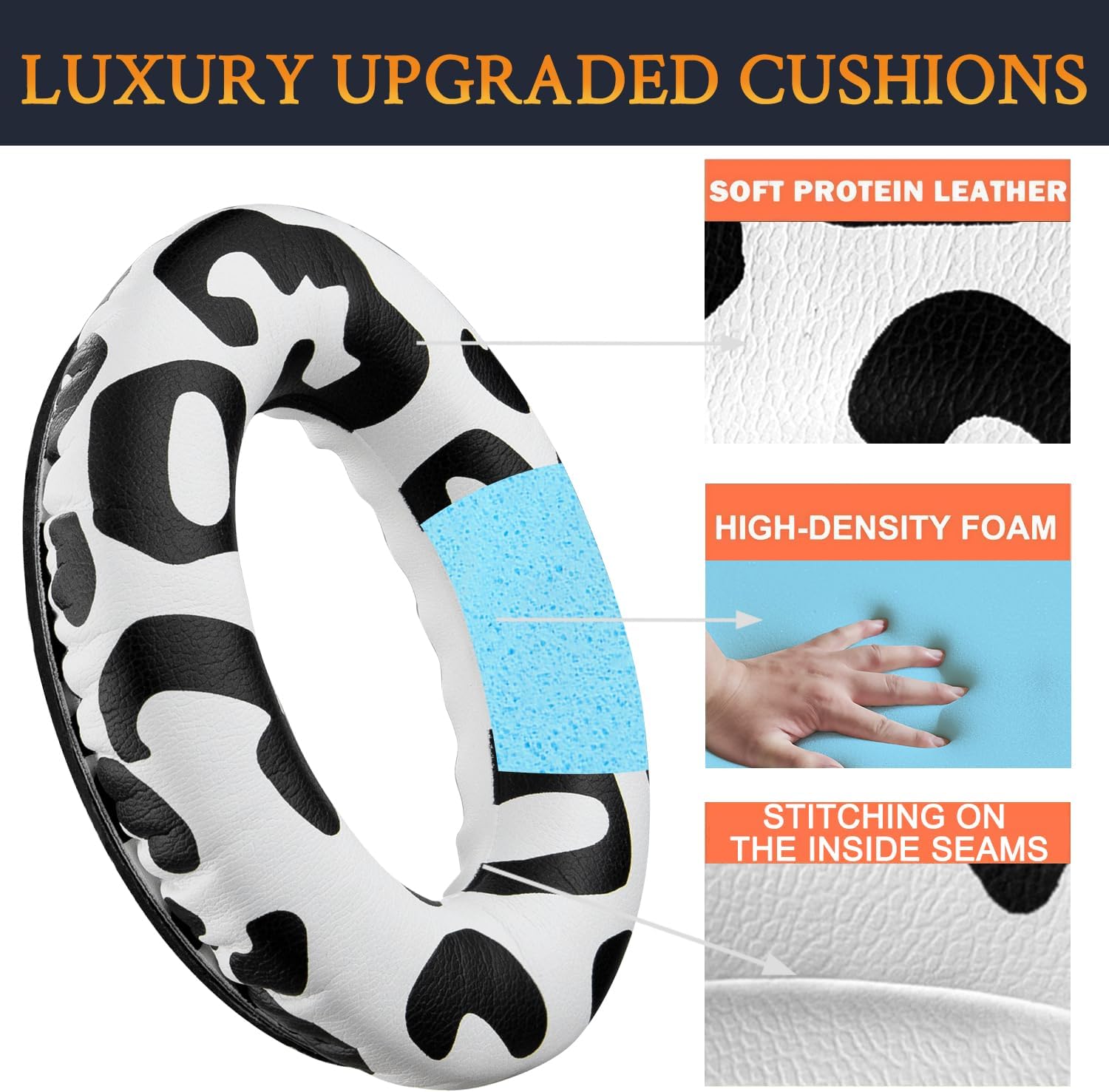 SoloWIT Replacement Earpads Cushions for Bose QuietComfort 35 (QC35) & Quiet Comfort 35 II (QC35 ii) Headphones, Ear Pads with Softer Leather, Noise Isolation Foam, Added Thickness (Snow Leopard) - Image 4
