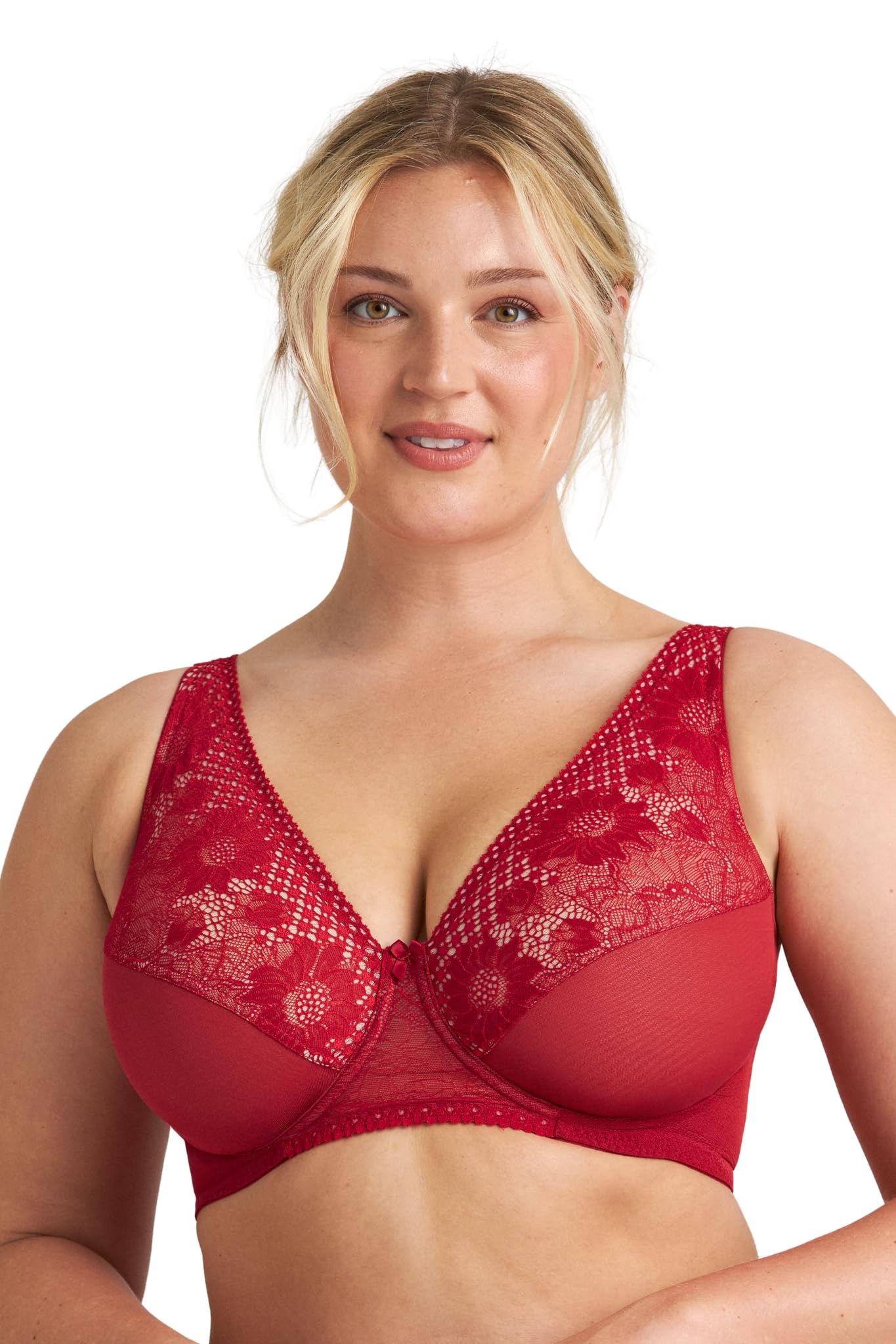 Miss Mary Of Sweden Women's Red Lace Charm Underwi Bra – Feminine Lace Support With Flattering Deep Neckline And Multiway Straps 42D