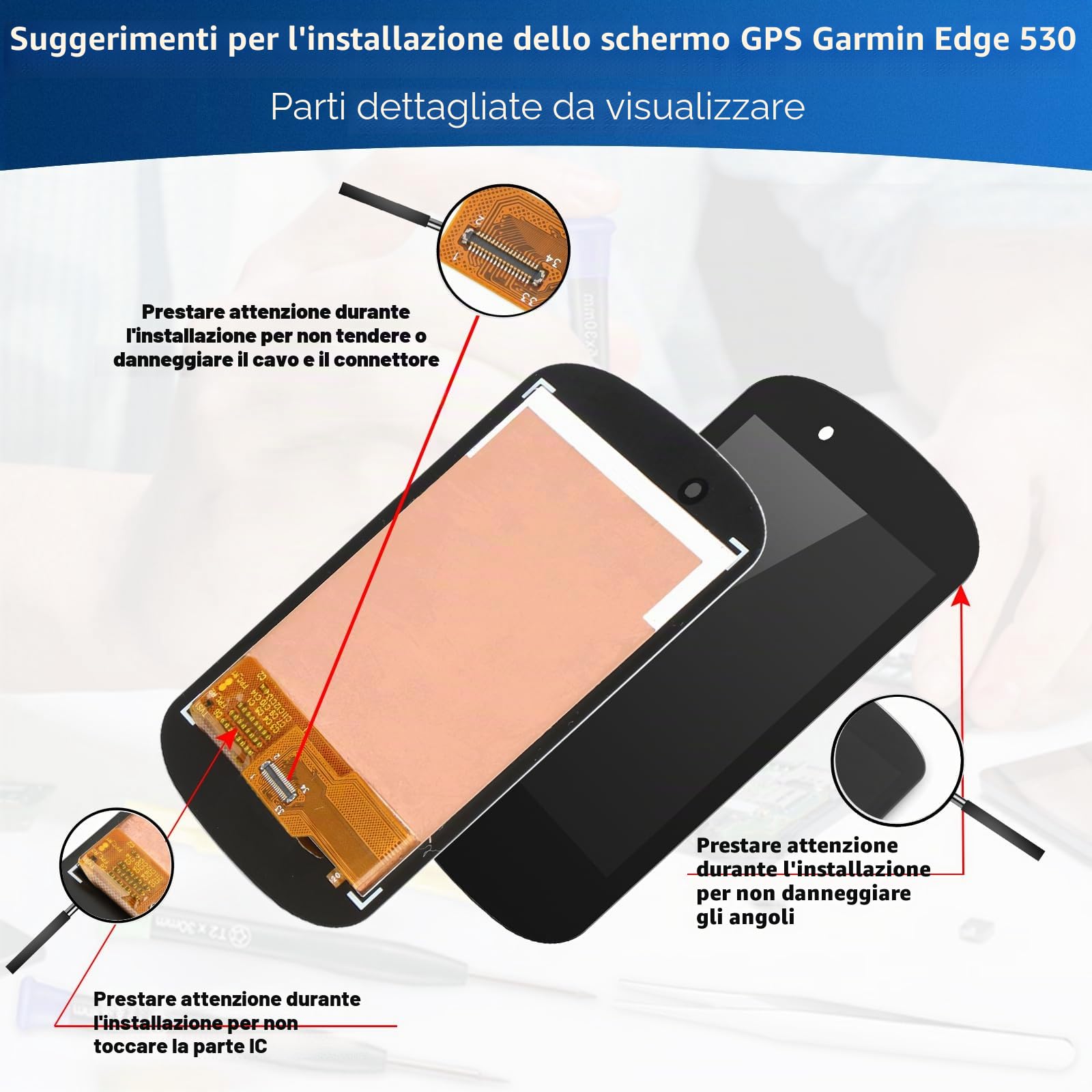 Schermo per Garmin Edge 530 GPS Display Digitalizzatore Touch Screen LCD per Garmin Edge 530 Schermo LCD Display + Kit di Riparazione YY