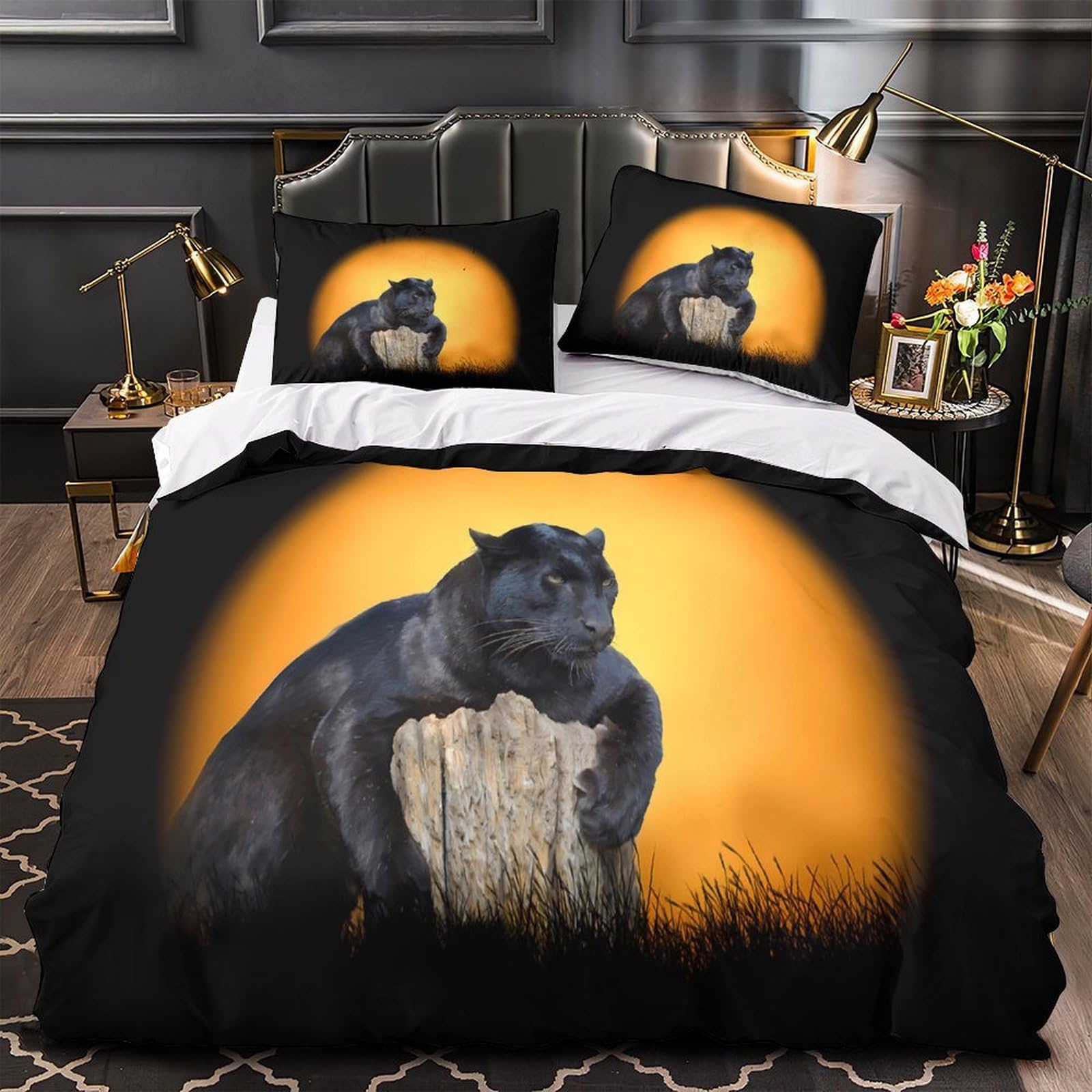 Housse de couette microfibre hypoallergique 260x220 motif floral noir