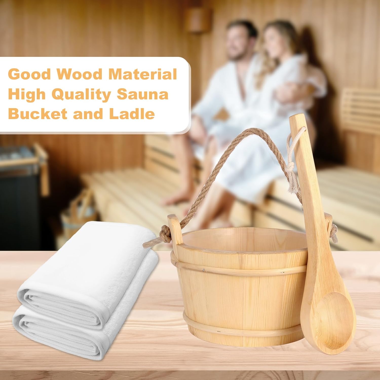 Sauna Bucket and Ladle Set,Sauna Bucket and 14.5″Sauna Ladle,Sauna Accessories Handmade from Premium Cedar Wood (Pine-4L)