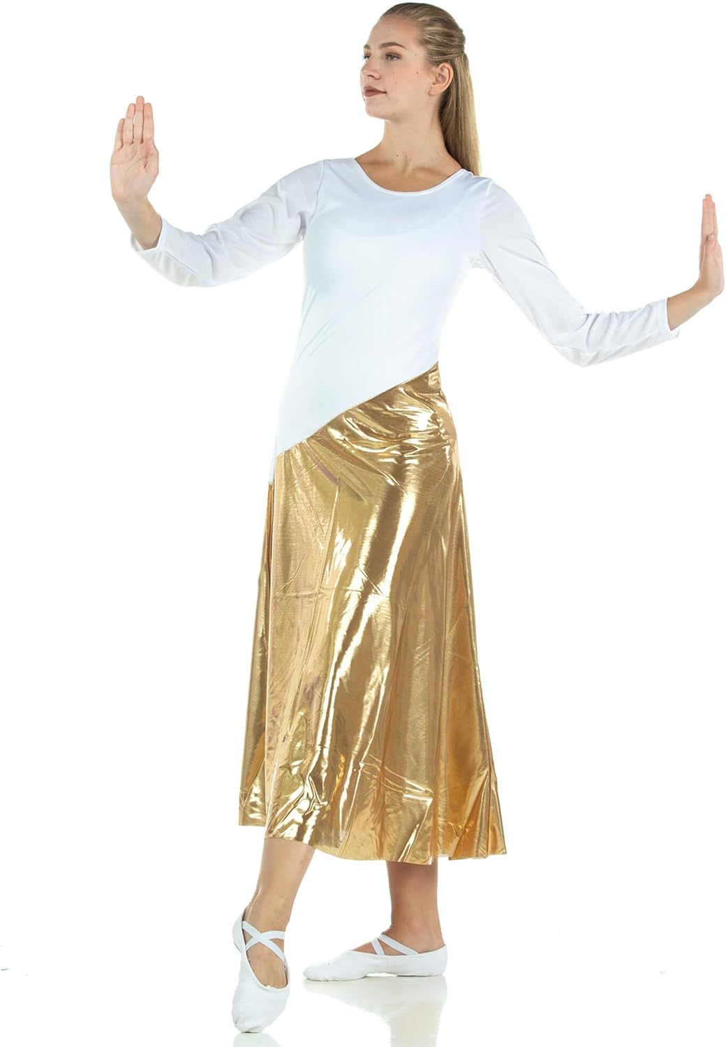 Danzcue Womens Bi Color Long Sleeve Worship Dance Dress: Clothing
