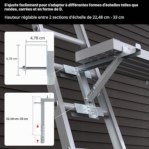 2 pcs supports d’échafaudage, Stabilisateur cric d’échelle à deux échelons pour l’extension du corps court pour l’étape de travail, la charge maximale est de 250 kg (Silver) - 4