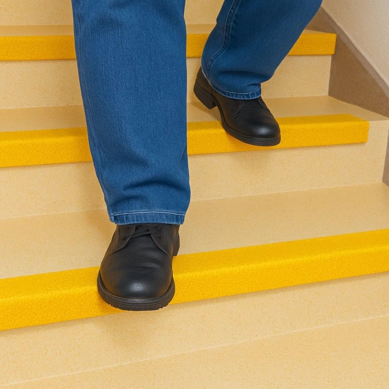 Slip Away 20x Pack GRP Stair Nosing Edge Trims - Heavy Duty Anti Slip Stair Treads for Indoor, Outdoor Use – Easy to Use 55mm x 55mm Angle Shaped - Weather & Corrosion-Resistant - Yellow (750mm)