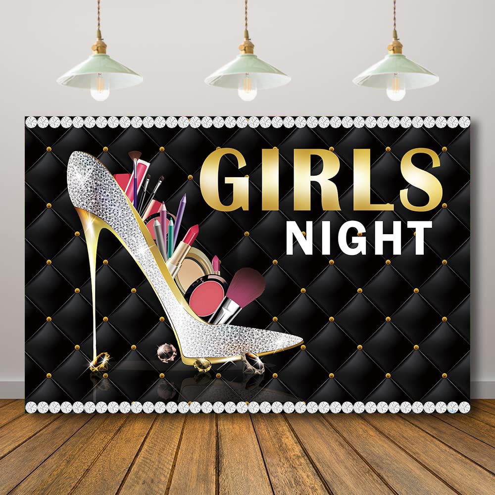 Rarcoirs Carnival Women Party Background Girls Night Backdrop Cosmetic Shoes Black Gold and Silver Overnight Photography Makeup Photo Studio