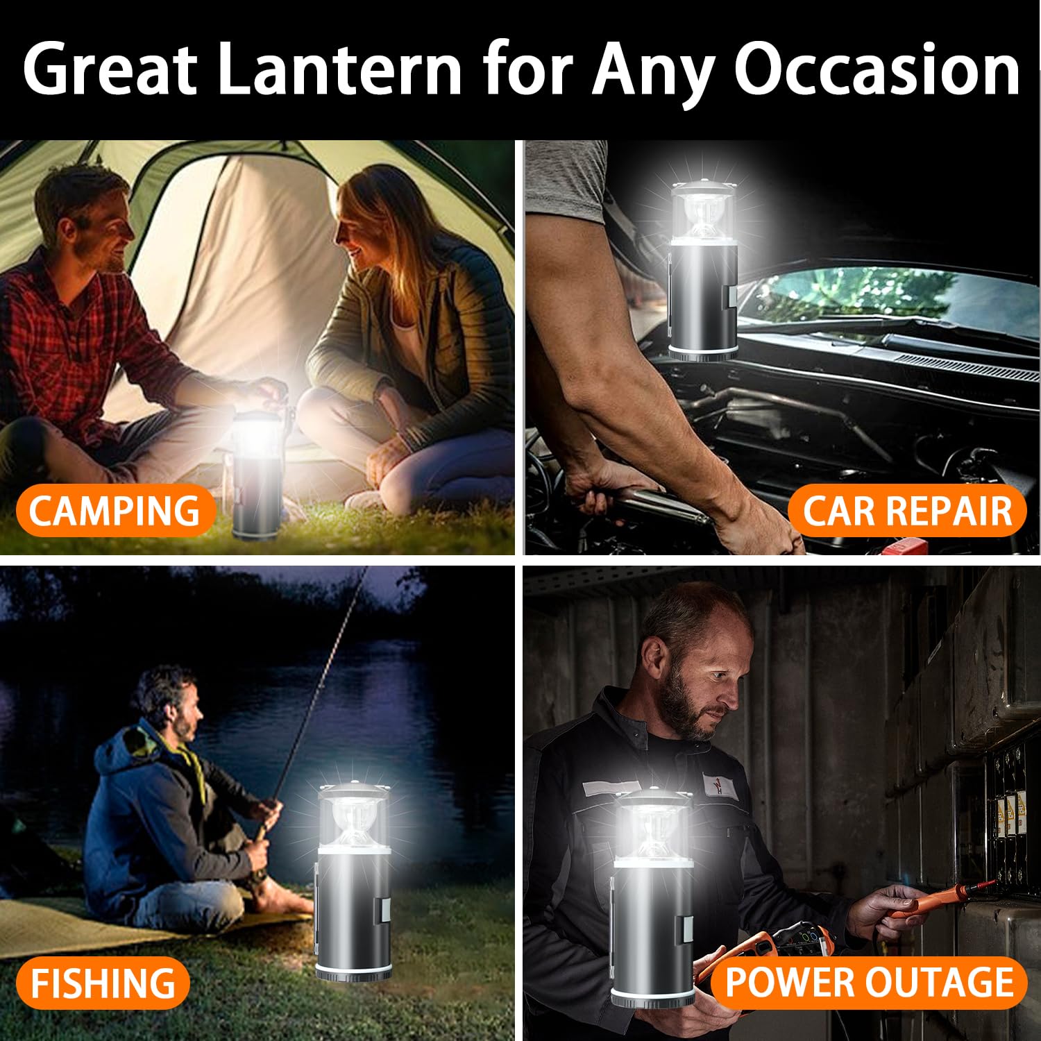 Linterna LED de camping con kit de herramientas integrado, luz de emergencia portátil
