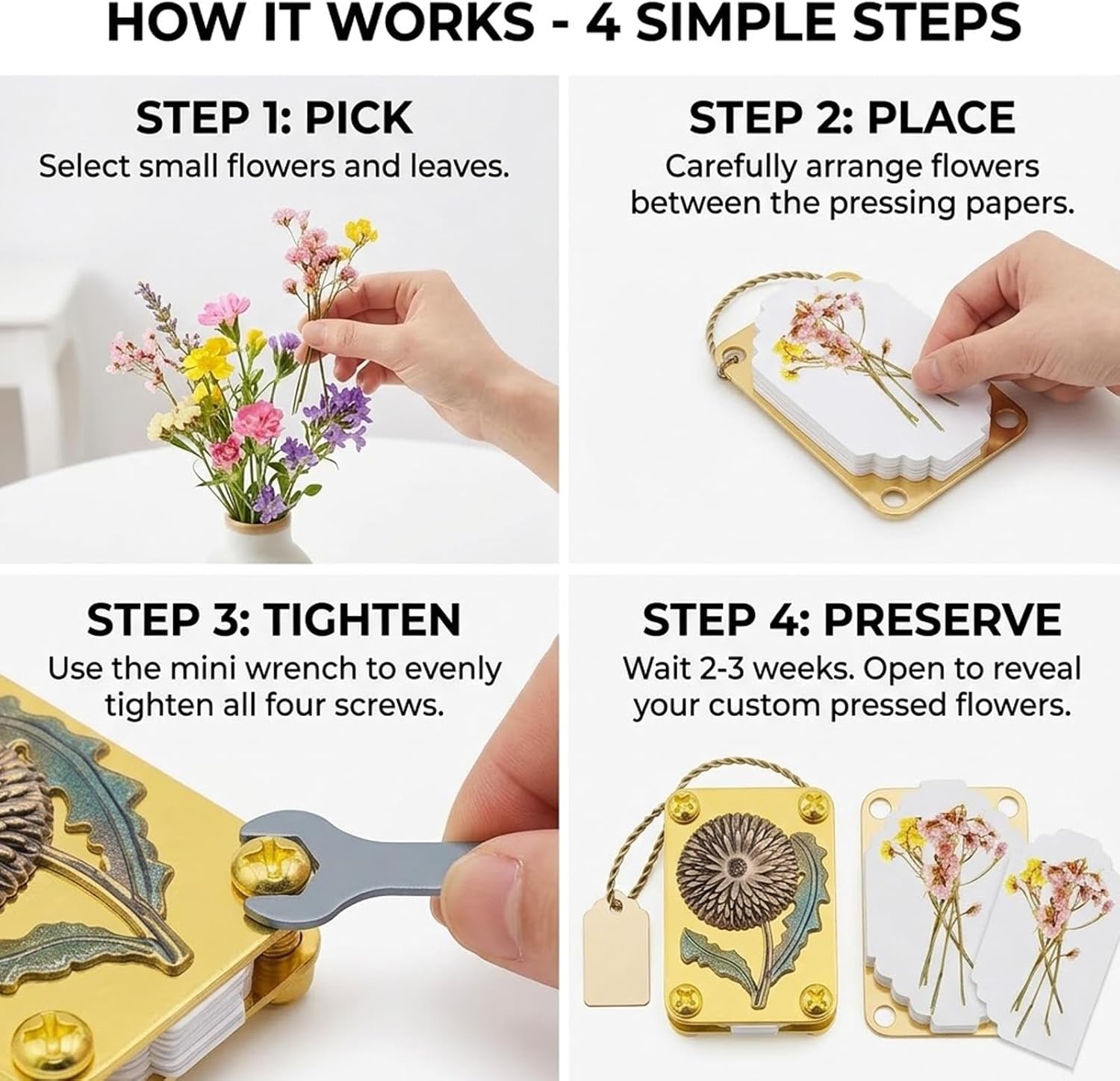 Mini Flower Press Keychain with Full Micro Flower PressKit,Portable Miniature Flowers Drying Press Kit with 20 Reusable Specimen Papers for DIY Crafts for Hikes and On-the-Go DIY Crafts Gift (6PCS)