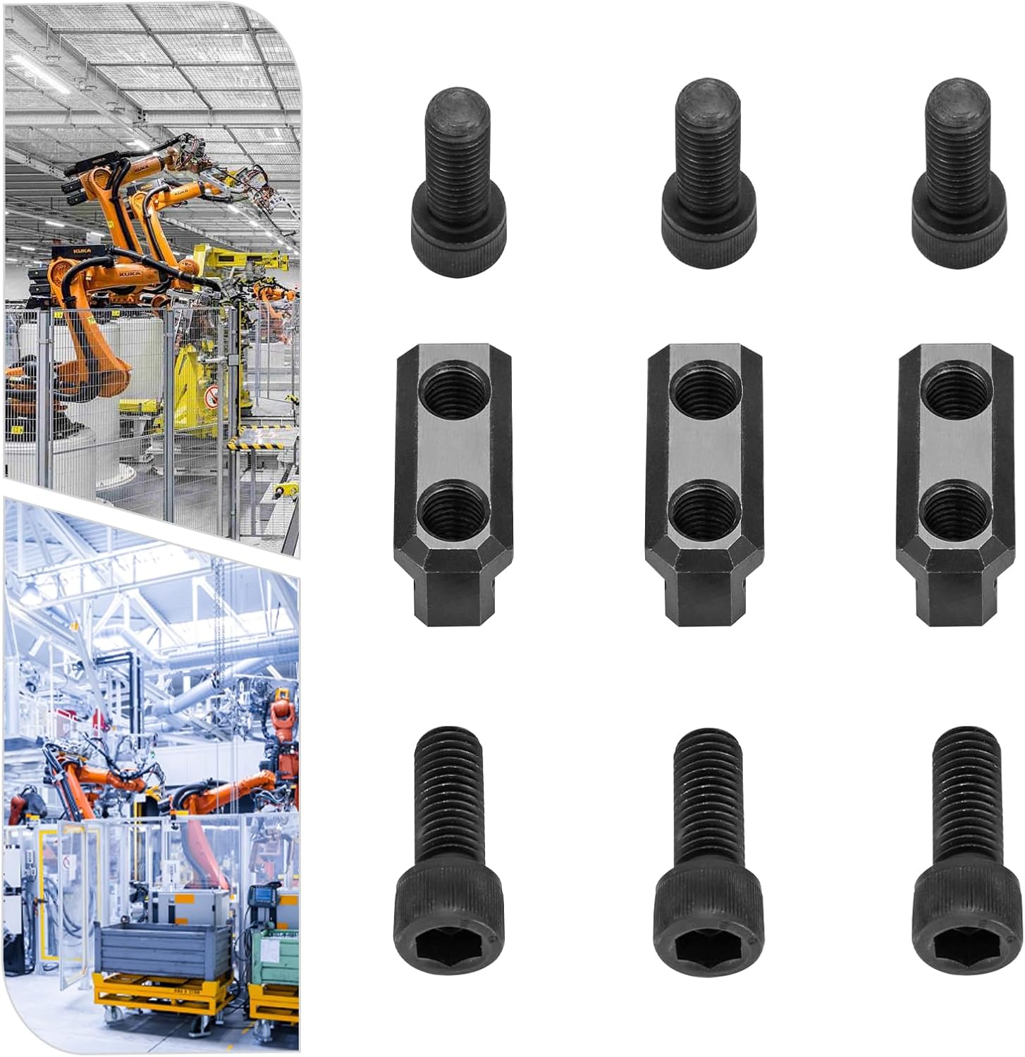 3 PCS Jaws T-nuts, 8" Hydraulic 3-jaw Hollow Chuck, T Nuts Set with Six M12 Track Bolts for Lathes, Milling Machines,45# Steel