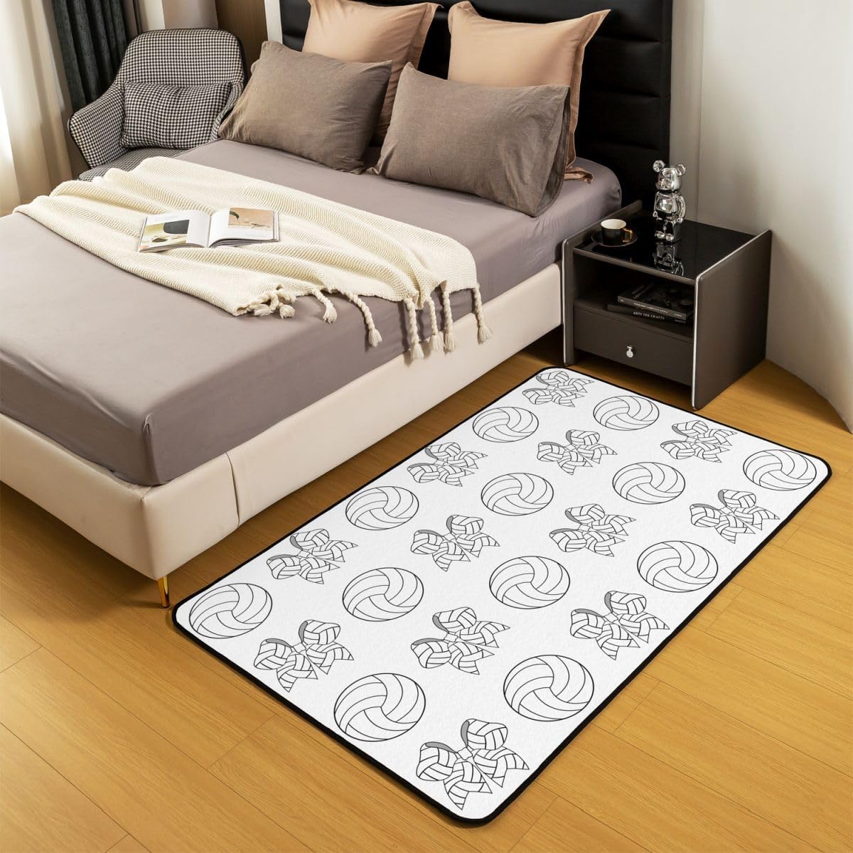 Feelyou Volleyball Game Area Rug 3x5 Polyester White Black Stripe Bowknot Living Room Rugs for Bedroom Sport Theme Decor Carpet Unique Design Indoor Floor Mat Soft Non-Slip