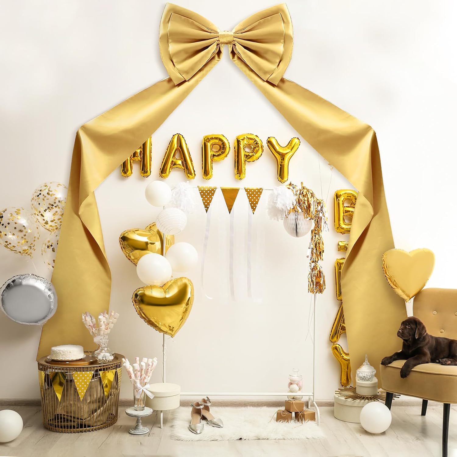 Wedding Giant Bow Decor Big Gold Bows Decoration for Room Wall Backdrop 75x18 Inch Ribbon Tie for Wedding 50th Anniversary Ceremony Decor Birthday Party Baby Shower Supplies(Gold, Satin)