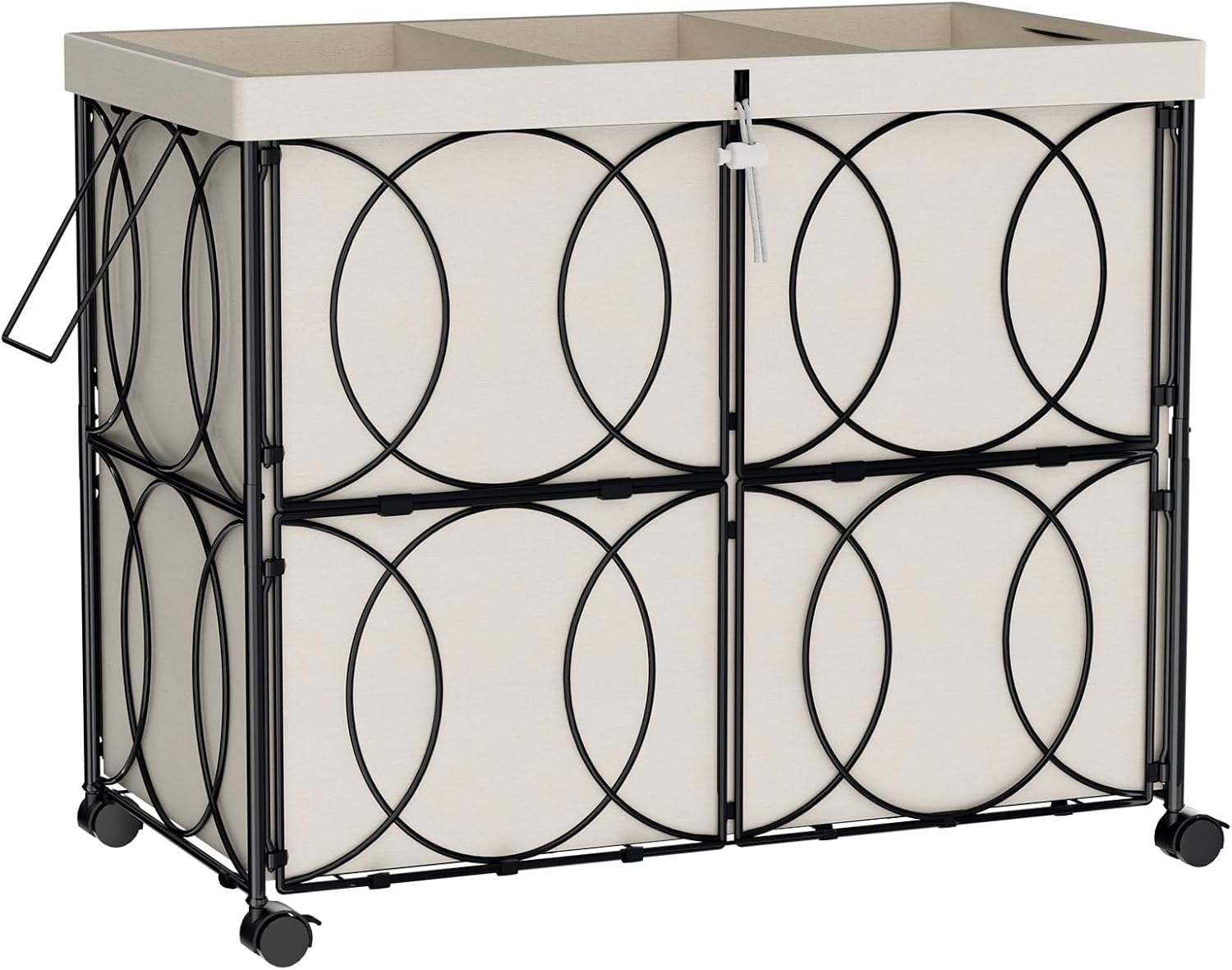 VIPLEO Laundry Hamper with 2 Section, Large 105L Rolling Laundry Basket with Wheels, Metal Heavy Duty Laundry Hamper with Detachable Bags, Dirty Clothes Hamper Organizer for Bedroom, Bathroom(Beige)