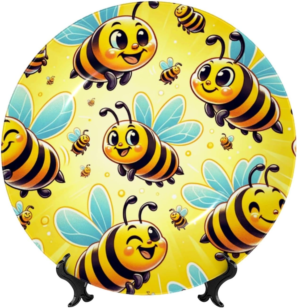 Cartoon-Bee-Joy 10 Inch Decorative Plate With Stand, Elegant Display Wall Plate For Home Decor