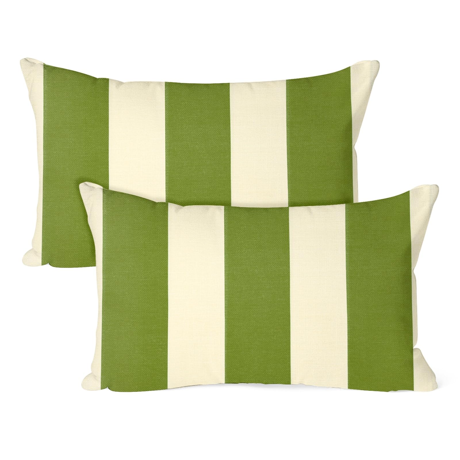 M METERXITY 2-Pack Outdoor Waterproof Throw Pillow Cover, 20x12 Inch Linen Striped Decorative Cushion Cover for Patio/Balcony/Garden, Water Resistant Pillow Case [Dark Green]