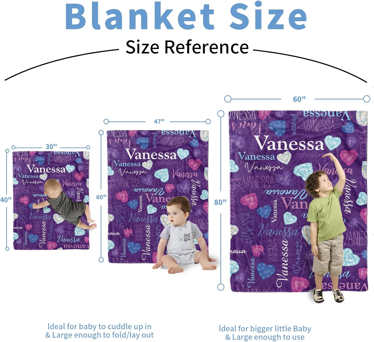 KAINSY Personalized Name Blanket for Kids Adult, Customized Baby Blanket with Name for Boys Girls, Soft Flannel with Double Layer Dotted Backing, Gift for Birthday Christmas Valentines Day(47"x60")