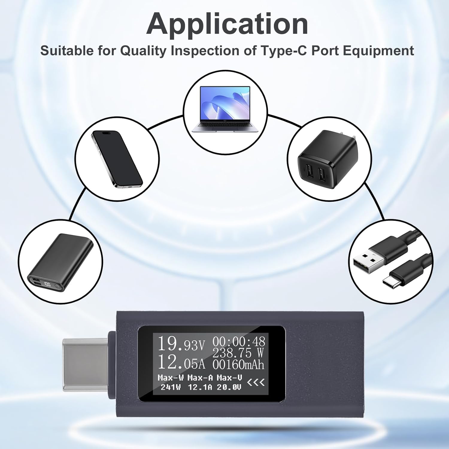 USB C Power Meter USB C Tester Digital Multimeter 4-30V 0-12A LCD Display Type C Voltage Current Tester Monitor for Charger Power Bank Cable Tablet
