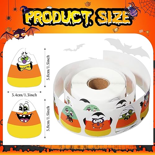 Miniatura 2 de 600 calcomanías de Halloween en rollo de calabaza, calcomanías de personajes de Halloween de 1.5 pulgadas, 8 diseños de calcomanías de cara de