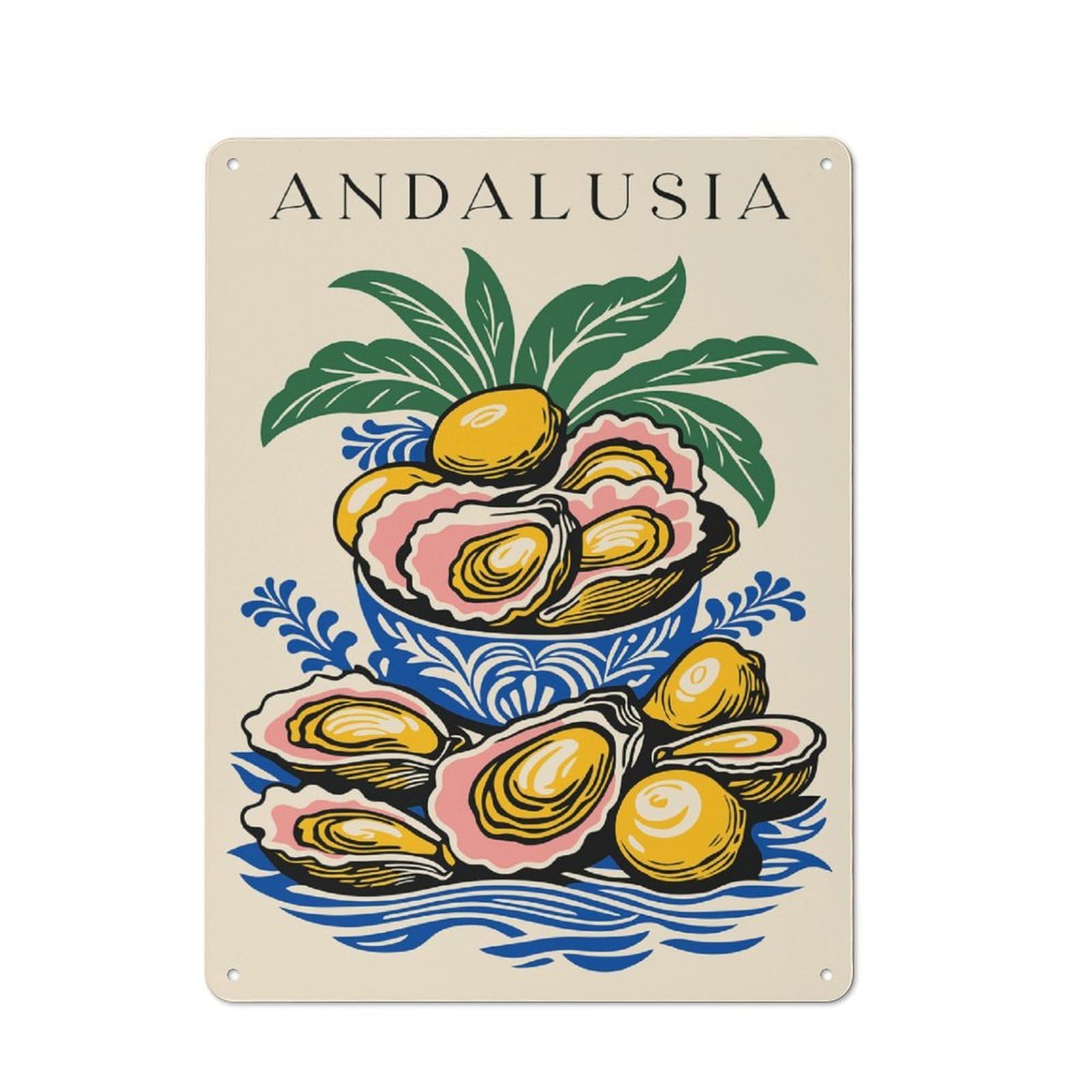 Junmoney Style-10 Smart Andalusia Oysters And Lemons Still Life Office Metal Sign 40X30cm, Creative Space Decor For Home Office, Reading Corner Or Bedroom