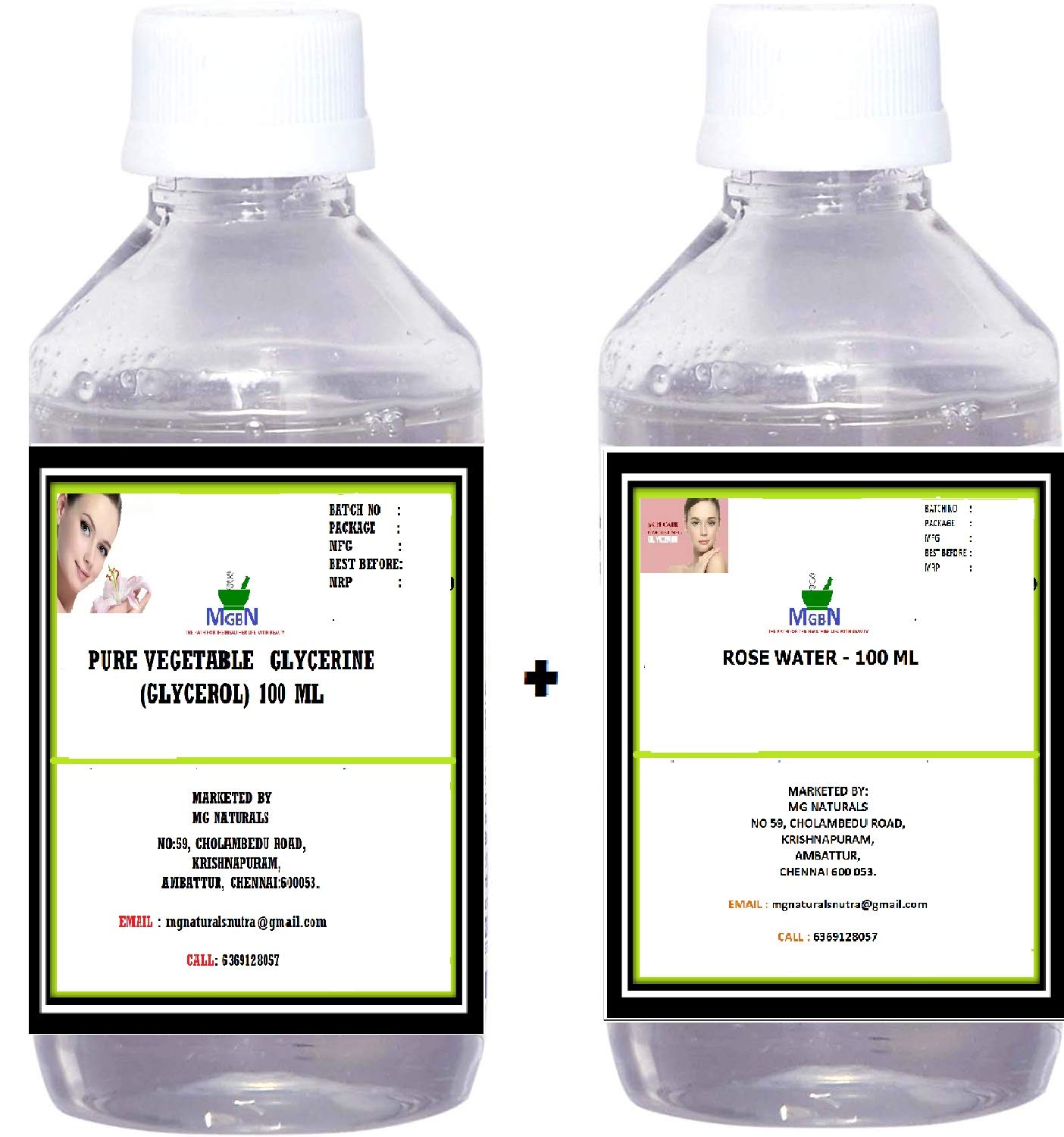 Pure Vegetable Glycerine (Glycerol), 100 ml, and Night Moisturiser Rose Water Combo, 100 ml (Total 200 ml)