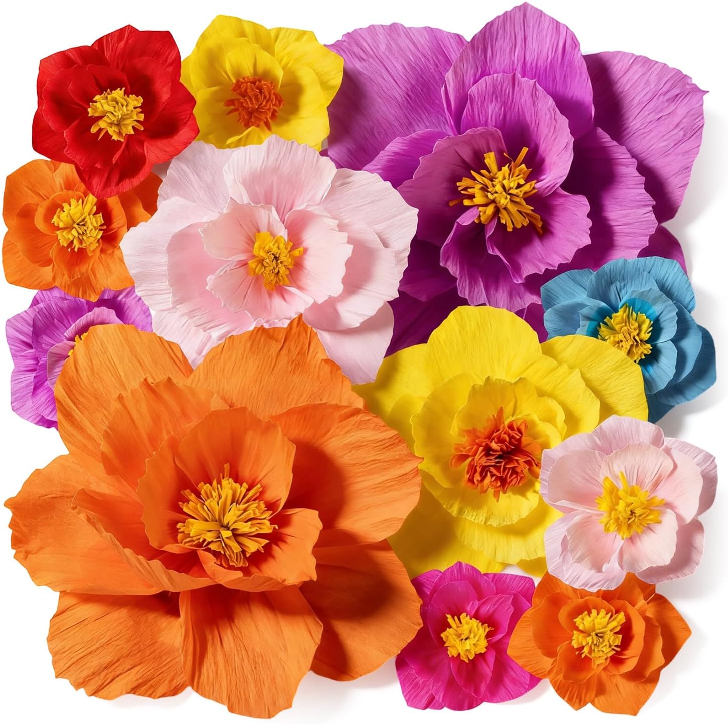12pcs Crepe Paper Flowers for Wall Decor, Large Artificial Tissue Paper Flower, Colorful Wall Decorations for Nursery Baby Shower Birthday Party Backdrop Wedding
