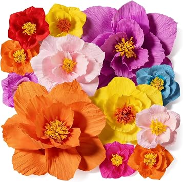 12pcs Crepe Paper Flowers for Wall Decor