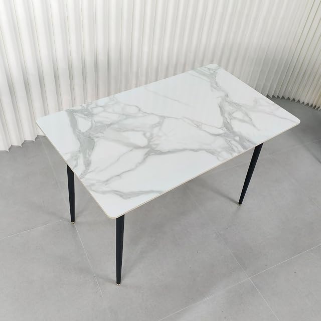 Wisfor Table à manger de cuisine Rectangulaire: 48 x 28 Table en marbre fritté moderne de pouce avec pieds en métal rubanés 4 Table de petit-déjeuner pour salle à manger, restaurant, salon Meubles