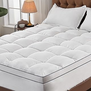 Mattress Topper Queen, Cooling Mattress Pad Cover, Extra Thick Pillow Top Mattress Topper with 8-21 Inch Elasticated Deep Pockets, Plush Down Alternative Fill Mattress Protector