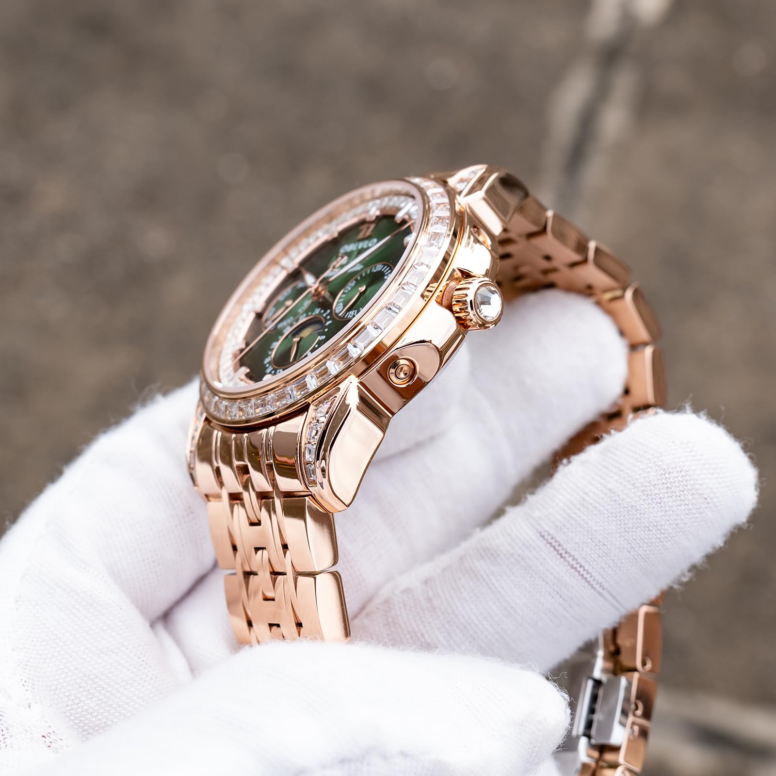 OBLVLO GCM-MUT Orologio da uomo di lusso in acciaio inossidabile 316L con fasi lunari con lunetta con diamanti multifunzione 24 ore