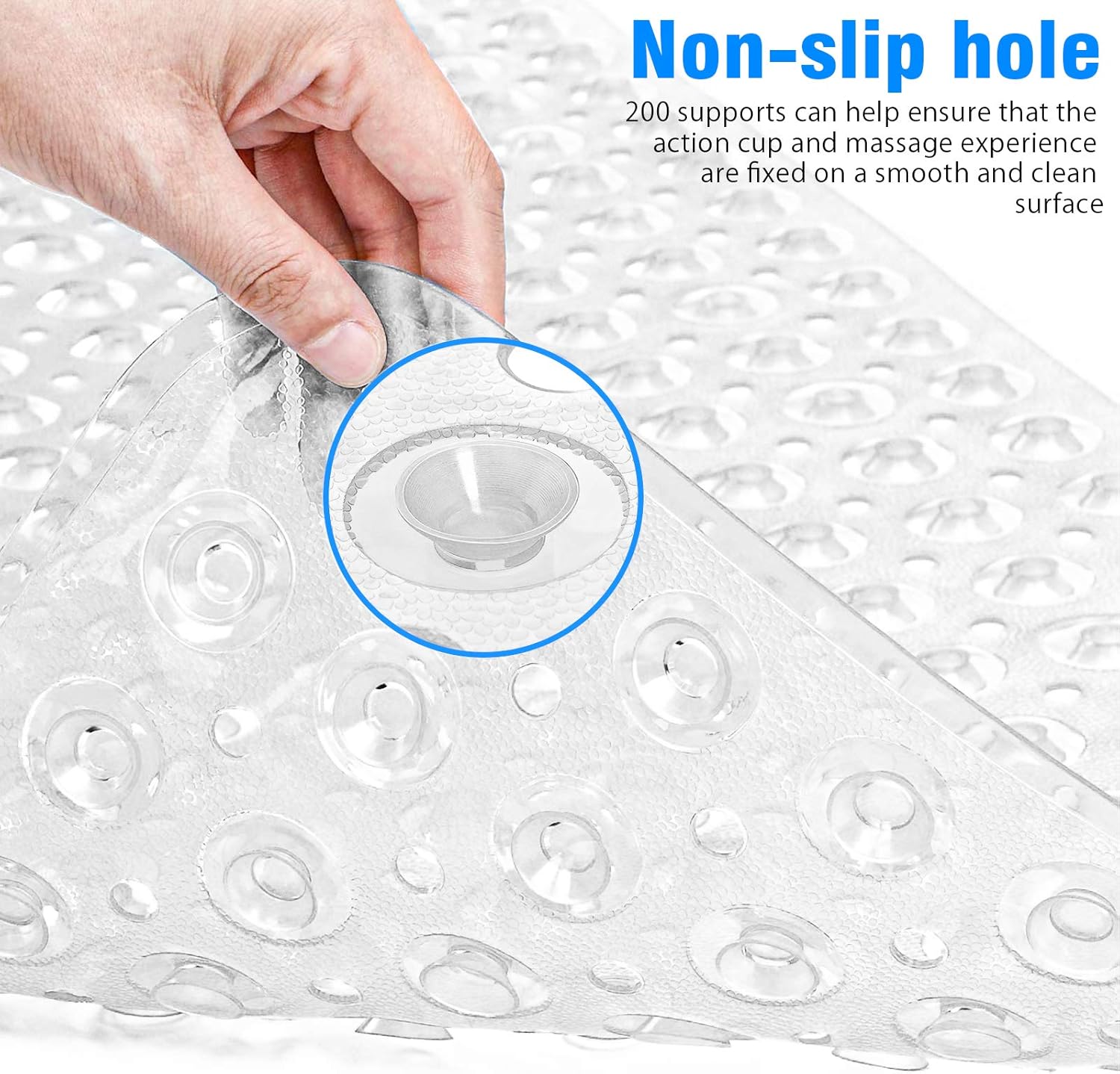 Bath Tub Shower Mat 40x 16 Inch Non-Slip and Machine Washable, Extra Large Tub Rug with Drain Holes Suction Cups to Keep Floor Clean, Soft on Feet, Bathroom Accessories, Clear-WapoRich : Home & Kitchen